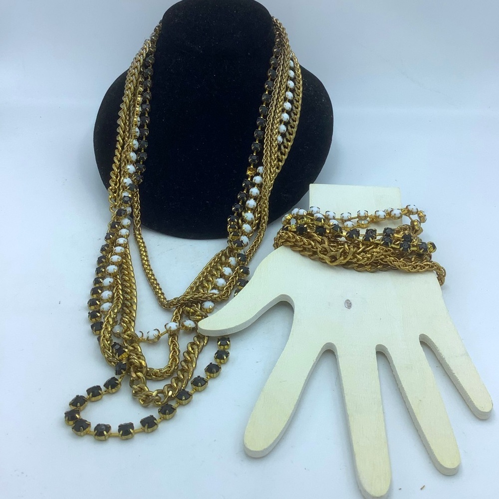 Multi Layered Bead and Chain Necklace and Bracelet Set
